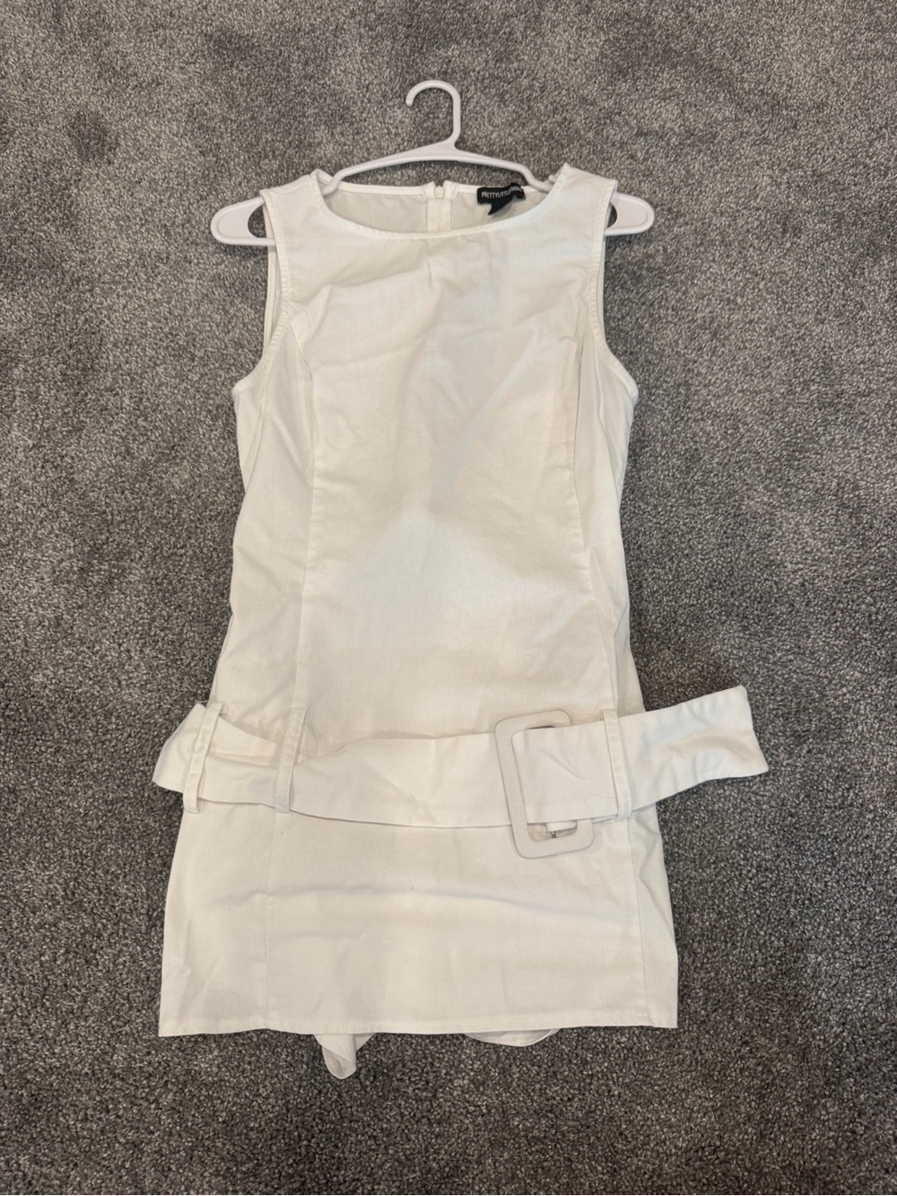 PrettyLittleThing White Sleeveless Mini Dress with Belt